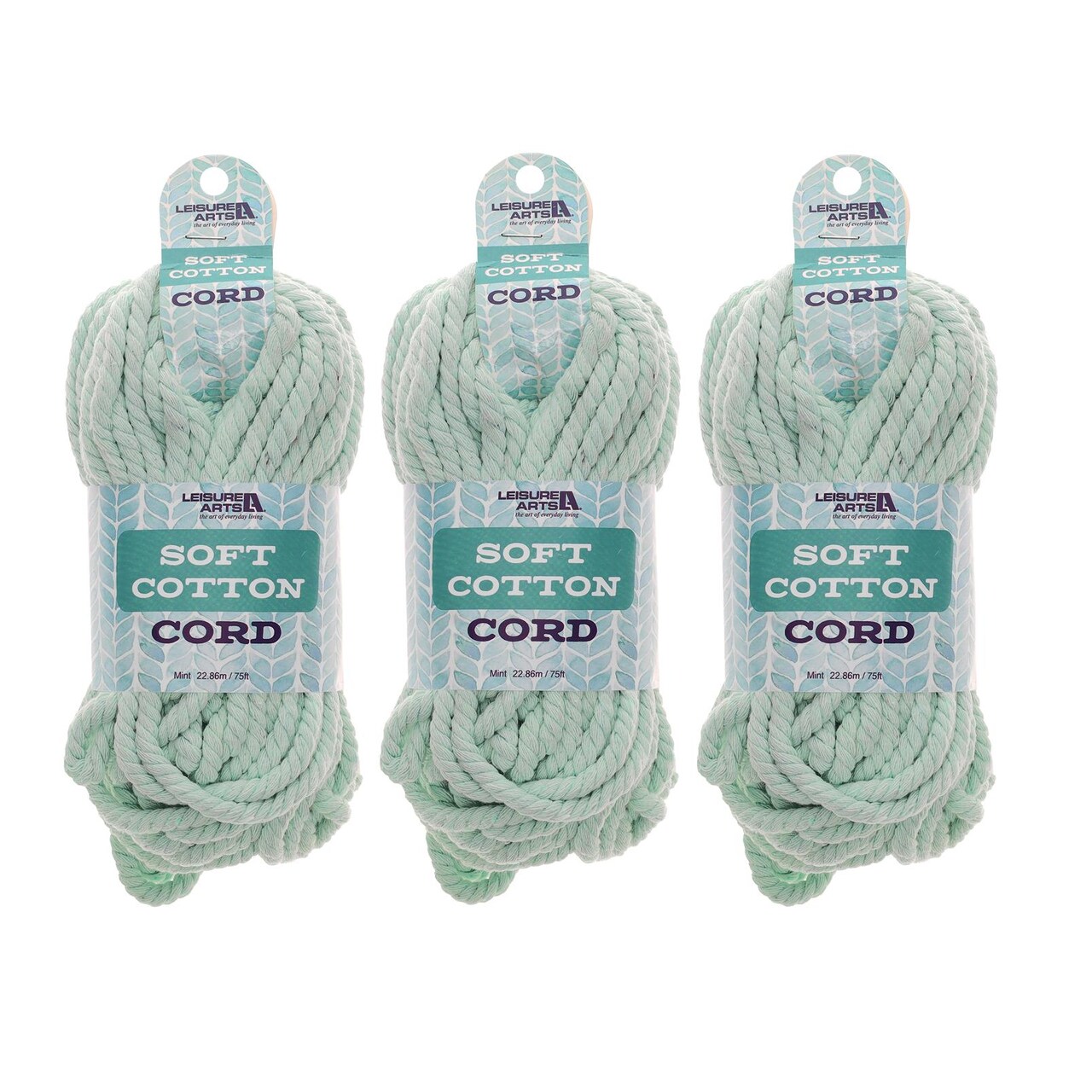 Essentials By Leisure Arts Macrame Cotton Cord 0.25", 75 Ft Mint, Macrame Cord, Supplies, Cotton Rope, Cord 3Mm, Yarn, Cord, Craft